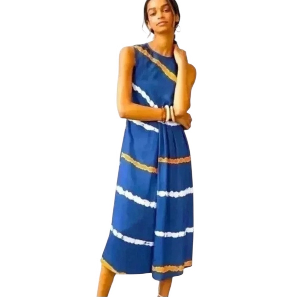 Anthropologie ATSU Ocean Tie Dye Draped Faux Wrap Midi Dress - XXS - P